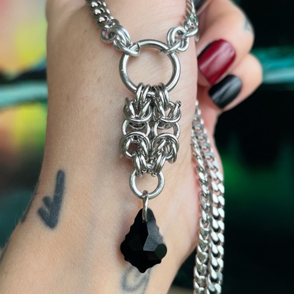 Handmade maille necklace black austrian crystal celtic goth boho - Picture 7 of 13